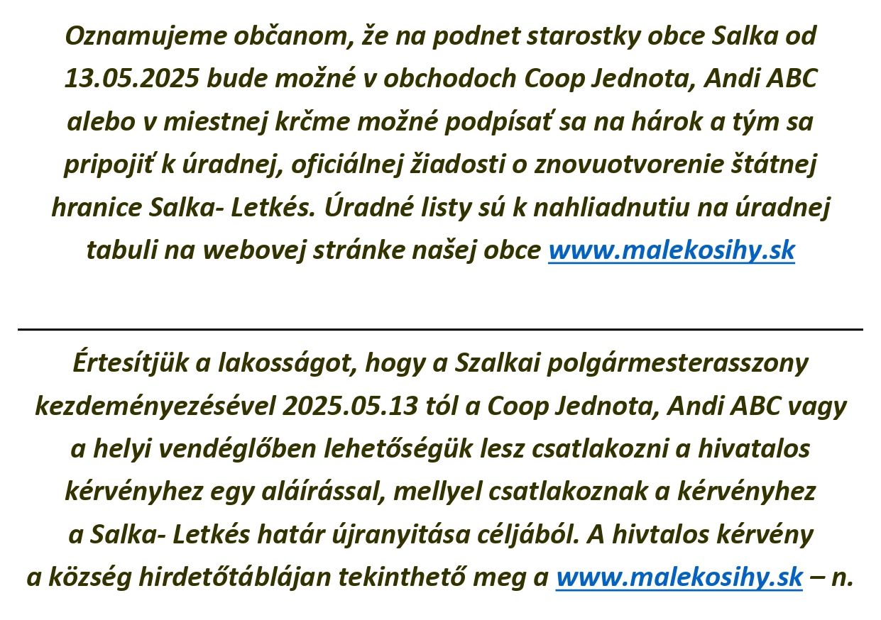 Hivatalos kérvény - határnyitás / Úradná žiadosť - znovuotvorenie hranice Hivatalos kérvény - határnyitás / Úradná žiadosť - znovuotvorenie hranice